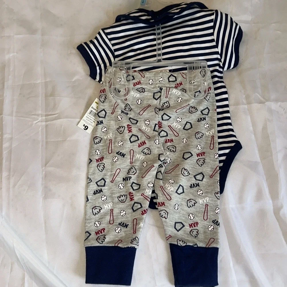 Quacker Jack Baby Boy 3PC Baseball Outfit Set Future MVP Navy Grey 3-6M NEW